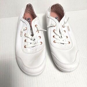 Skechers Bobs Womens 8.5 Canvas Slip On Shoes Frayed Edge Knotted Laces "Flaws"